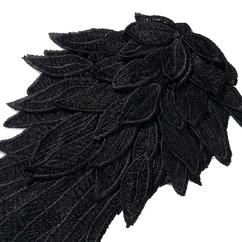 Onwon 2 Pairs 3D Angel Wings Embroidered Neckline Lace Trim Applique Sewing On Patches White and Black Large - Image 3